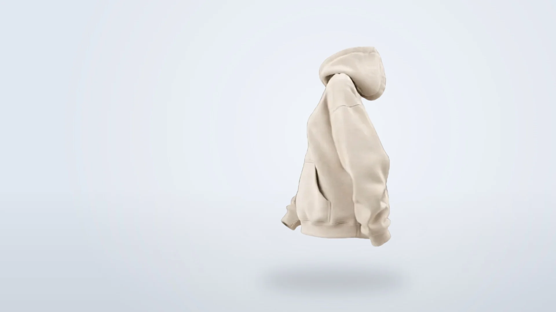 A floating stone hoodie on pale blue